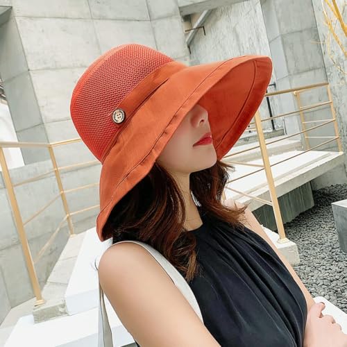 Women Summer Mesh Crown Sun Hats UV Protection UPF Wide Brim Hat for Beach Hiking Garden Travel Lawn Work Chin Strap (One Size / B6-fyu001-jvse)