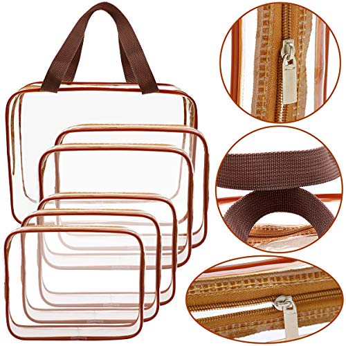 6 Packs Clear Makeup Bags (Coffee-6PCS(Large+Medium+Small))