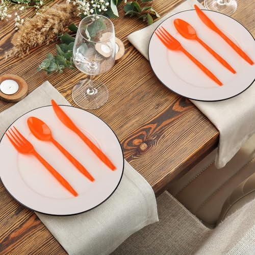 360 Pieces Fall Thanksgiving Plastic Cutlery Set (Orange)