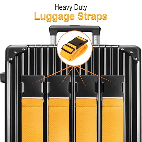 Luggage Straps for Suitcases TSA Approved Travel Belt 4 Pack by Chelmon (Yellow)