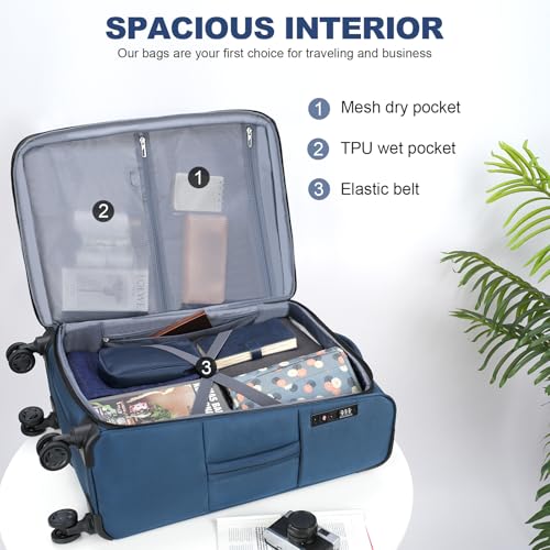 Softside Expandable checked Luggage with Front Business Pockets (Haze Blue-24 / 24 inch)