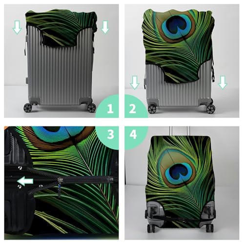 Luggage Cover Suitcase Protector + Luggage Tag (Vibrant Peacock Feather / XL)