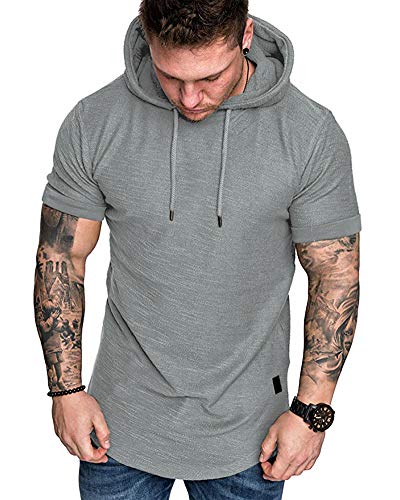 Mens Fashion Hoodies Sport Pullover Solid Color Shirt Workout Lightweight Tops Light Grey (Medium / Light Grey1)