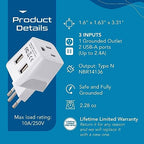 Brazil Travel Adapter Plug With Dual USB (Pearl white)