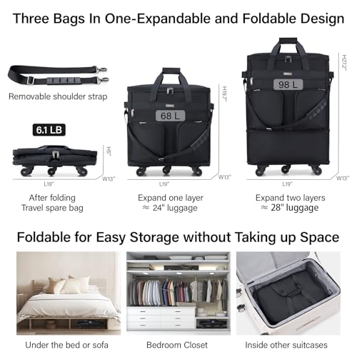 Expandable Collapsible Luggage with Wheels (Black-1)