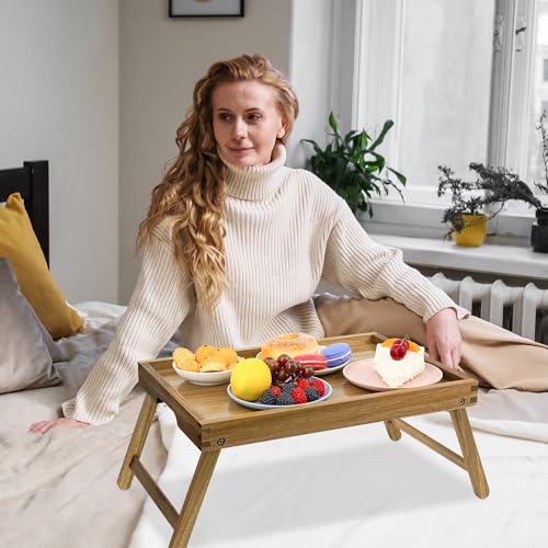 Acacia Bed Tray Table with Folding Legs (Medium, 2 Pack)