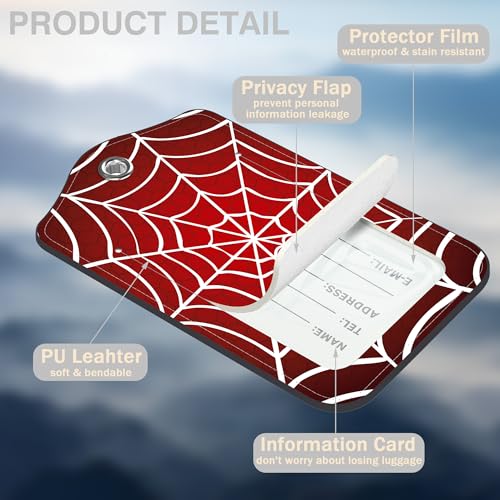 2 Pack Luggage Tags for Suitcases Spider Web Leather Luggage Tags Privacy Cover ID Label with Stainless Steel Loop and Address Card for Women Men Travel Bag Backpack (Spider Web)