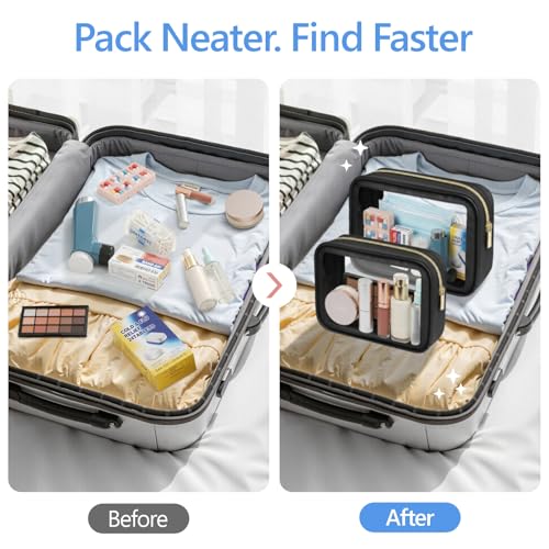 Clear Makeup Bag (2 Pack Black / Hybrid Traveler (1 Large & 1 Medium - Soft))