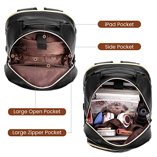 Laptop Backpack Purse for Women (Black(pu Leather) / 15.6-Inch)