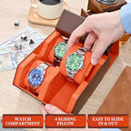 Watch Roll Travel Case for 4 Watches Storage and Organizer (Brown/Orange-4)