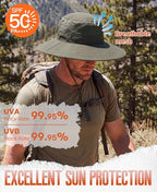 UPF50+ Mens Sun Hat Wide Brim Fishing Hat Large Foldable Brim UV Protection Hat for Men Bucket Beach Army Green (One Size / Army Green)