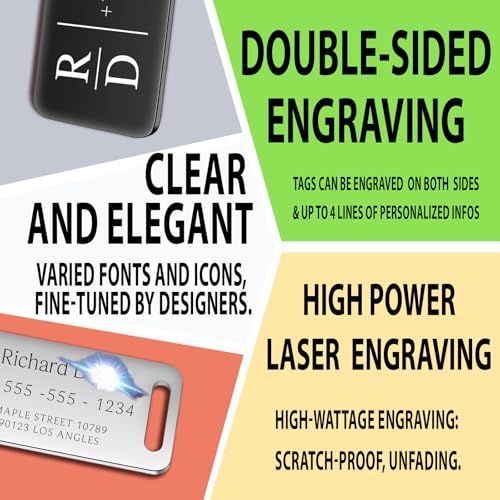 Personalized Luggage Tags for Suitcases 4 Pack (Keychain Rose Gold)