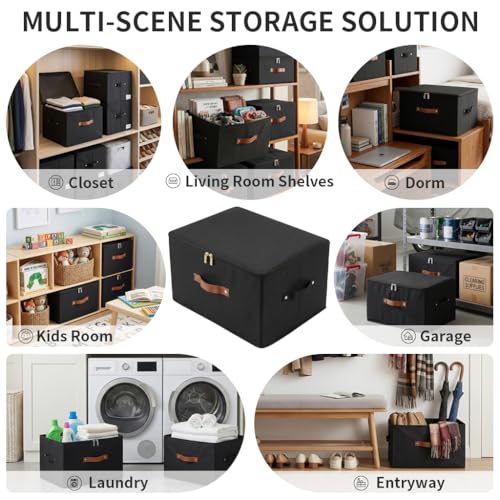 3 Pack Foldable Storage Bin with Lid (Black / M-15L)