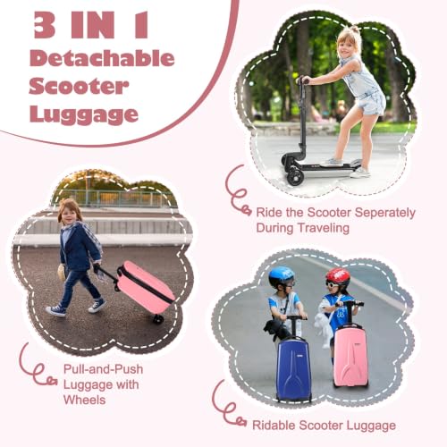 Scooter Suitcase for Kids Detachable & Foldable Carry On Suitcase (Pink)