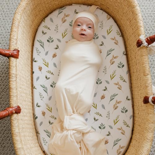 Stretch Fitted Bassinet Sheet Set BROLEX 2 Pack Cradle Sheets for Bassinet Pad (Rose Foliage / 32x16 Inch)