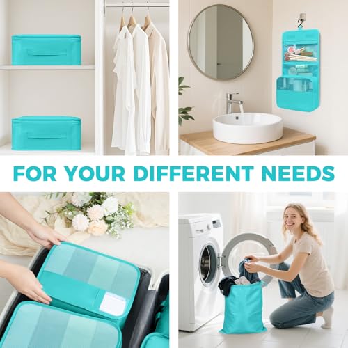 9 Set Packing Cubes with Packing List Luggage Packing Organizers for Travel Accessories (Blue Green)