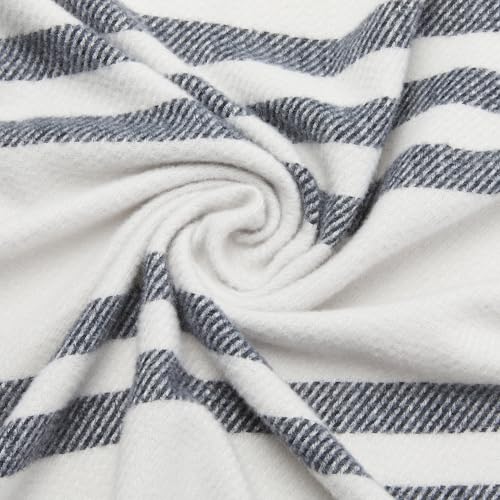 Room Décor Throw Blanket (Woven / Light Grey With Blue Stripes)