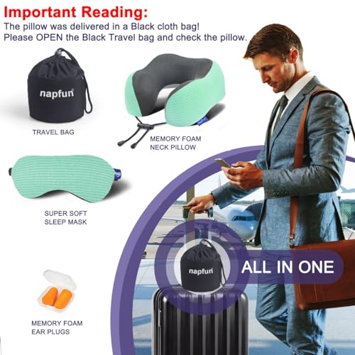 Neck Pillow for Travel with Travel Pouch (Turquoise Striped Kit)