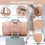 3PCS Faux Leather Weekender Bag for Women Men Travel Bag Overnight Bags (Pink)