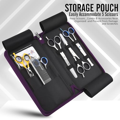 Leather 5 Scissor & Shear Storage Case for Hairstylist (Purple)