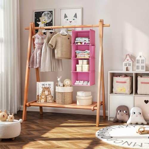 Hanging Closet Organizer and Storage (4-SHELF / Light Pink)