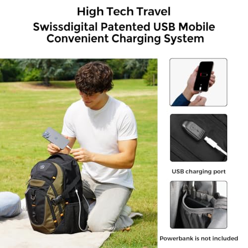Design Travel Backpack for Men with USB Charging Port SD803 (Olive/Black / Standard)