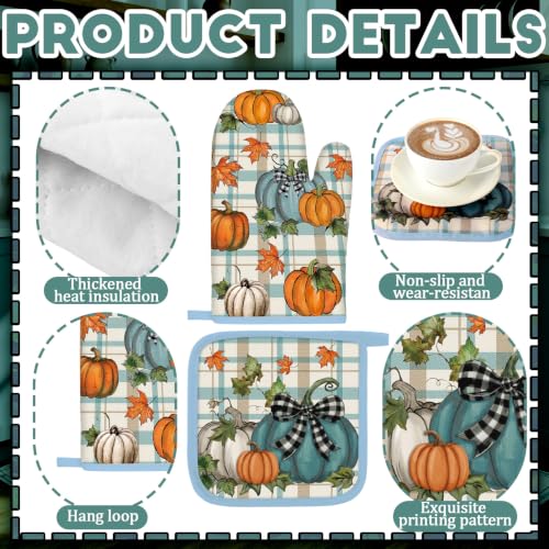 10 Pcs Fall Thanksgiving Pumpkin Kitchen Decor Set (Light Blue / Classic Pumpkins)