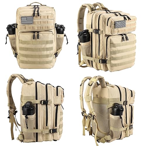 Military Tactical Backpack for Men and Women 45L Army 3 Days Assault Pack Bag Large Rucksack with Molle System Cream (Cream)