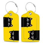 Set of 2 Luggage Tags Two Black Kitten Face Head Leather Suitcases Tag with Privacy Cover Stainless Steel Loop and Address Card for Women Men Travel (Two Black Kitten Face Head)