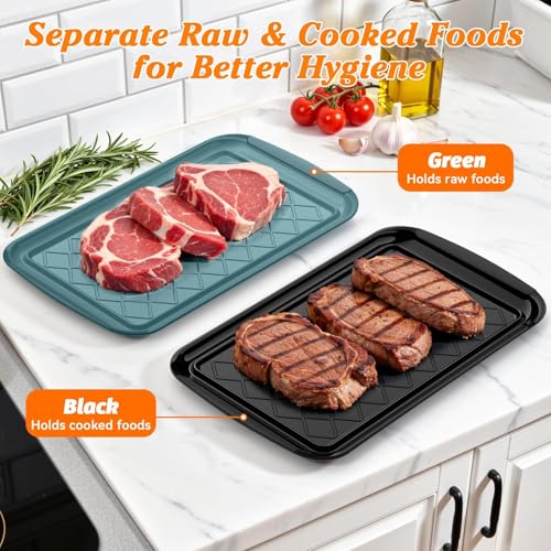Grilling Prep & Serve Trays for Party Set of 6 (Black & Green)
