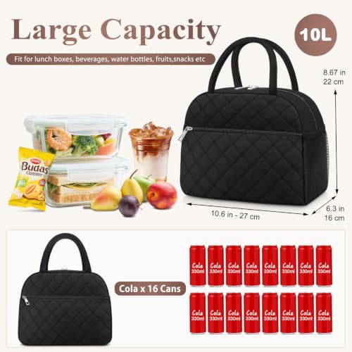 Lunch Bag Lunch Box for Women Men Insulated Reusable Large Lunch Tote Bag Adult Leakproof Simple Cooler Bag for Office Work Picnic Beach or Travel (B-Black / Medium - 10L)