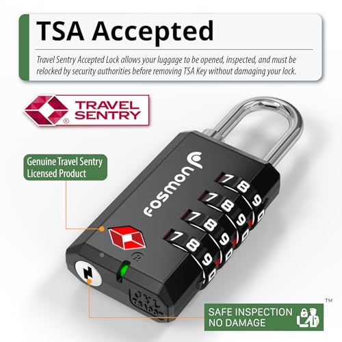 TSA Approved Cable Luggage Locks (Black 4 Digit 3 Pack)