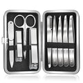 Tweezers Set for Men 9 Pcs Nail Clipper Kit with Case for Grooming (C-silver)