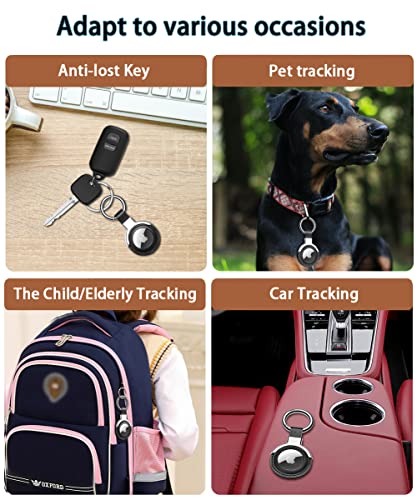 Compatible with AirTag Case Airtag Keyring Leather Protective Case AirTags Loop Holder Air Tags Protective Cover Airtag Key Chain Loop Holders for Luggage Dog Cat Pet Collar (Brown)