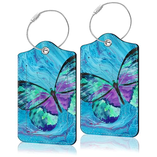 2 Pack Luggage Tag for Suitacase (Blue Butterfly)