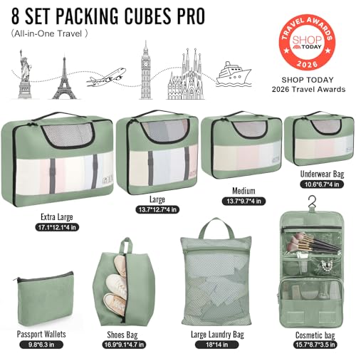 8 Set Packing Cubes for Travel Essentials (09 Matcha Green)