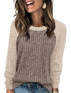 Chocolate Brown Fall Clothes Long Sleeve Shirts for Women Casual Tops Fall Fashion Must Have Sweaters Lightweight Winter Plus Size Clothes Paneled Apricot (Large / 08-coffee Apricot)