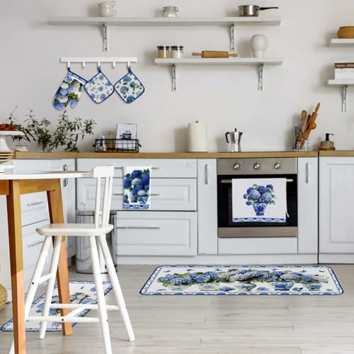 10 Pcs Chinoiserie Blue White Hydrangea Kitchen Decor Set (Blue, White / Hydrangea)