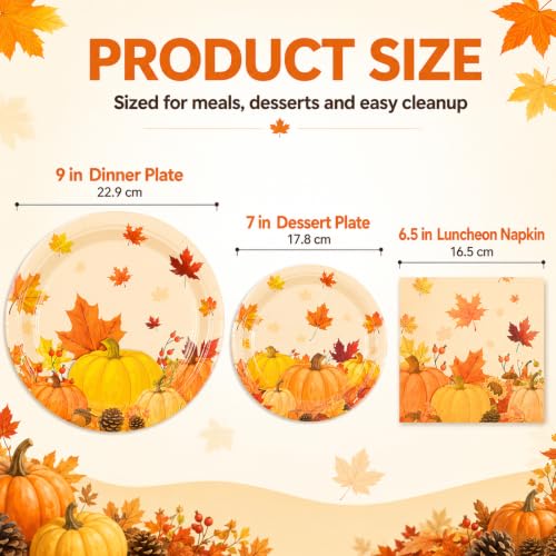150Pcs Fall Dinner Plates and Napkins Autumn Maple Leaves Pumpkins (Fall Leaves)