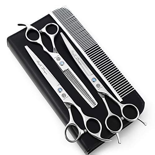 7" Dog Grooming Scissors Set with Rhinestone Accent (Silver)