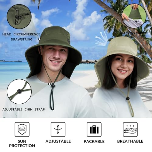 Cooling Sun Hat for Men Women UPF50+ Wide Brim Fishing Hat with Neck Flap Adjustable Foldable Bucket Hat for Hiking Off (Off-white)