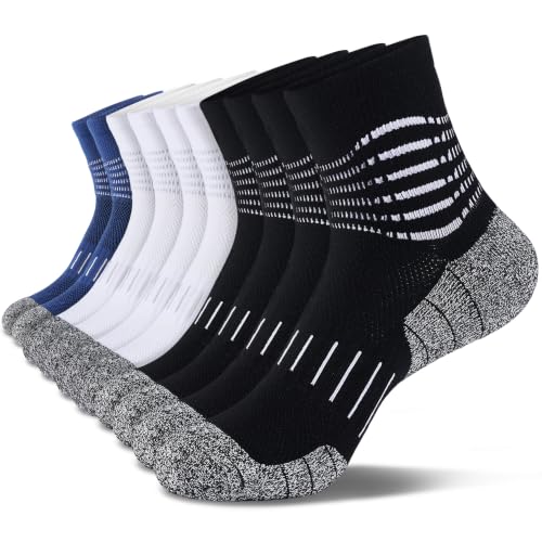 Ankle Compression Socks for Men Athletic Running Socks with Cushioned Support 5 Pairs (Medium / Cushioned‑black+white+dark Blue(5 Pairs))