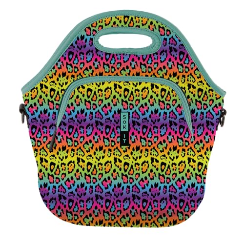 LunchTote Zippered Bag Insulated Neoprene Caddy (Rainbow Leopard / X-Large 6.5 Quart Lunch Tote)