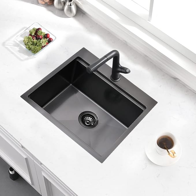 21 Inch Drop In Bar Sink- Bokaiya 21x20 Black Stainless Steel Drop In Wet Bar - Image 2