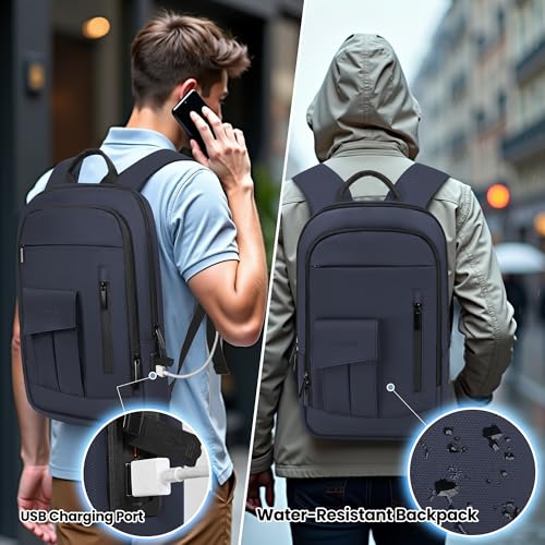 Business Backpack for Men Slim Lightweight Laptop Backpack Water Resistant Small Office Backpack for Commute Travel Daily Office Work with Small Bag (15.6" / With Pocket / Blue)