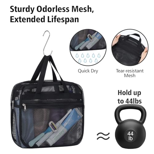 Mesh Shower Caddy Portable with Zipper (1 Pack Black with 2 Zippers / L (Zippered Dorm Caddy))