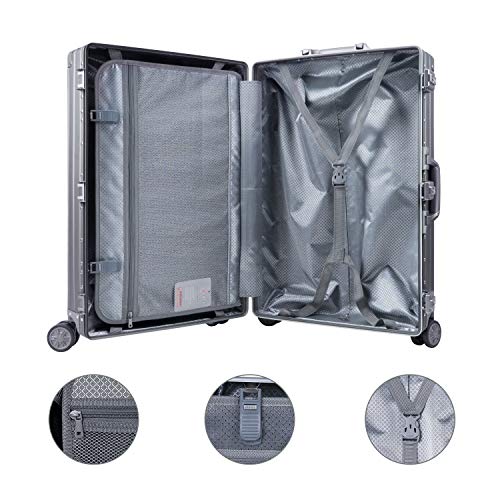 All Aluminum Luggage Zipperless Hard Shell Luggage Case with TSA Lock Spinner Alloy Metal Suitcase (Silver / 24")