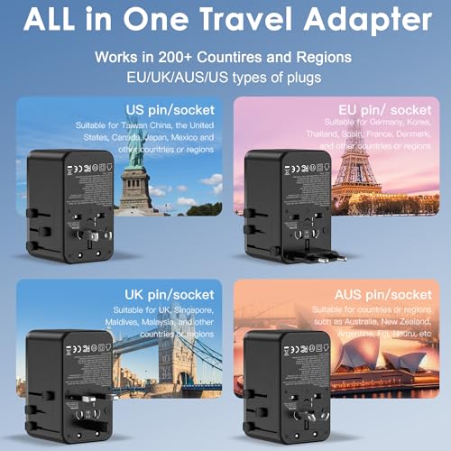70W GaN Universal Travel Adapter with USB (70W Black-Gray)