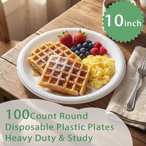100 pcs 10 Inch White Plastic Plates (White / 100 Pcs)
