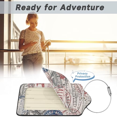 Set of 2 Luggage Tags for Suitcases (Passport Travel Stamps)